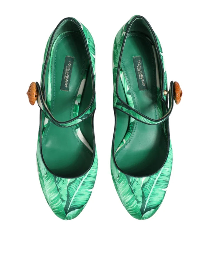 Dolce &amp; Gabbana Green Silk MARY JANES Leaf Sandals Shoes