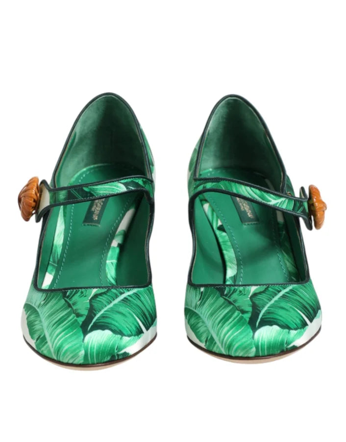 Dolce &amp; Gabbana Green Silk MARY JANES Leaf Sandals Shoes