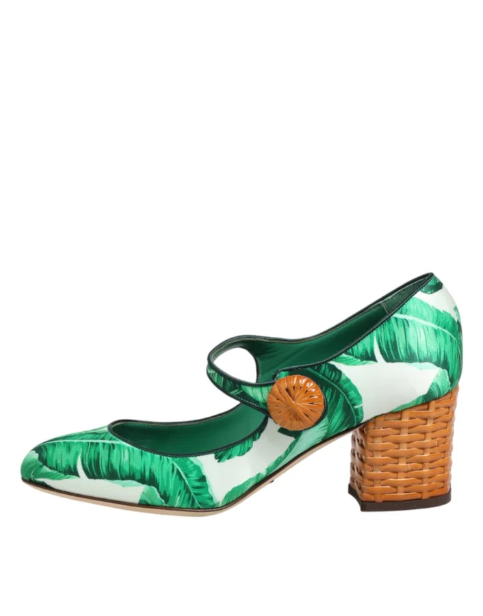 Dolce &amp; Gabbana Green Silk MARY JANES Leaf Sandals Shoes