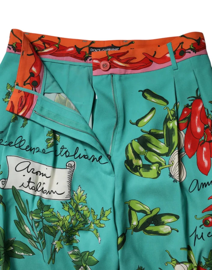Dolce &amp; Gabbana Green Silk Printed Straight Pants