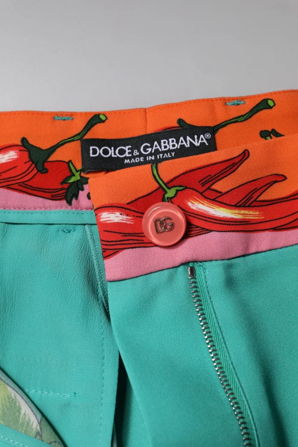 Dolce &amp; Gabbana Green Silk Printed Straight Pants