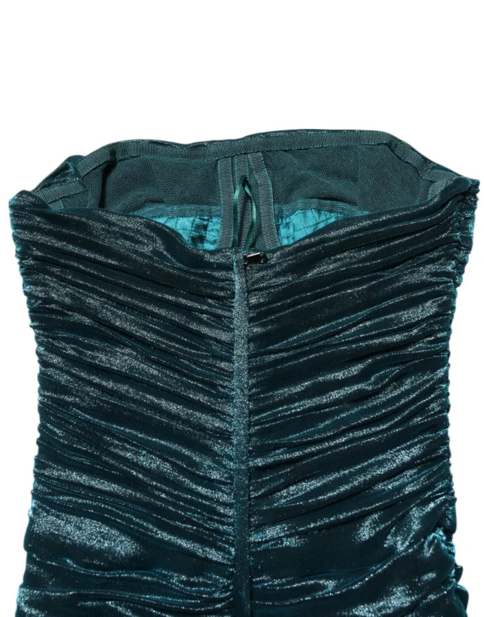 Dolce &amp; Gabbana Green Silk Satin Fitted Strapless Dress