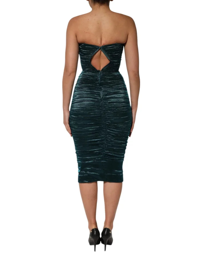 Dolce &amp; Gabbana Green Silk Satin Fitted Strapless Dress