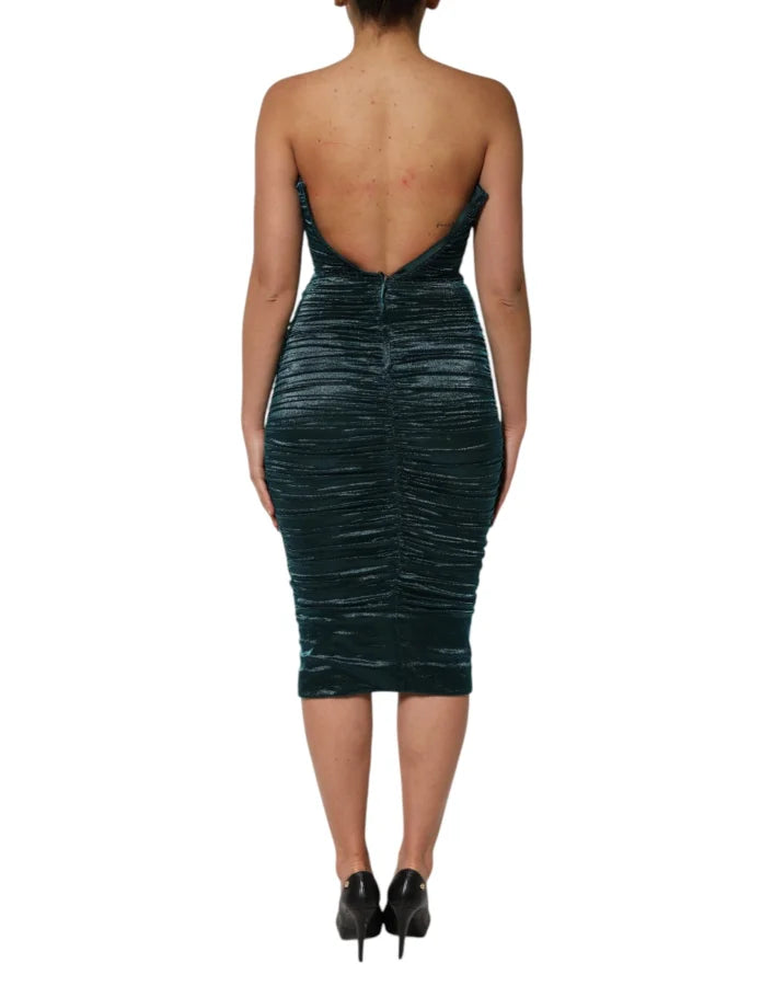 Dolce &amp; Gabbana Green Silk Satin Fitted Strapless Dress