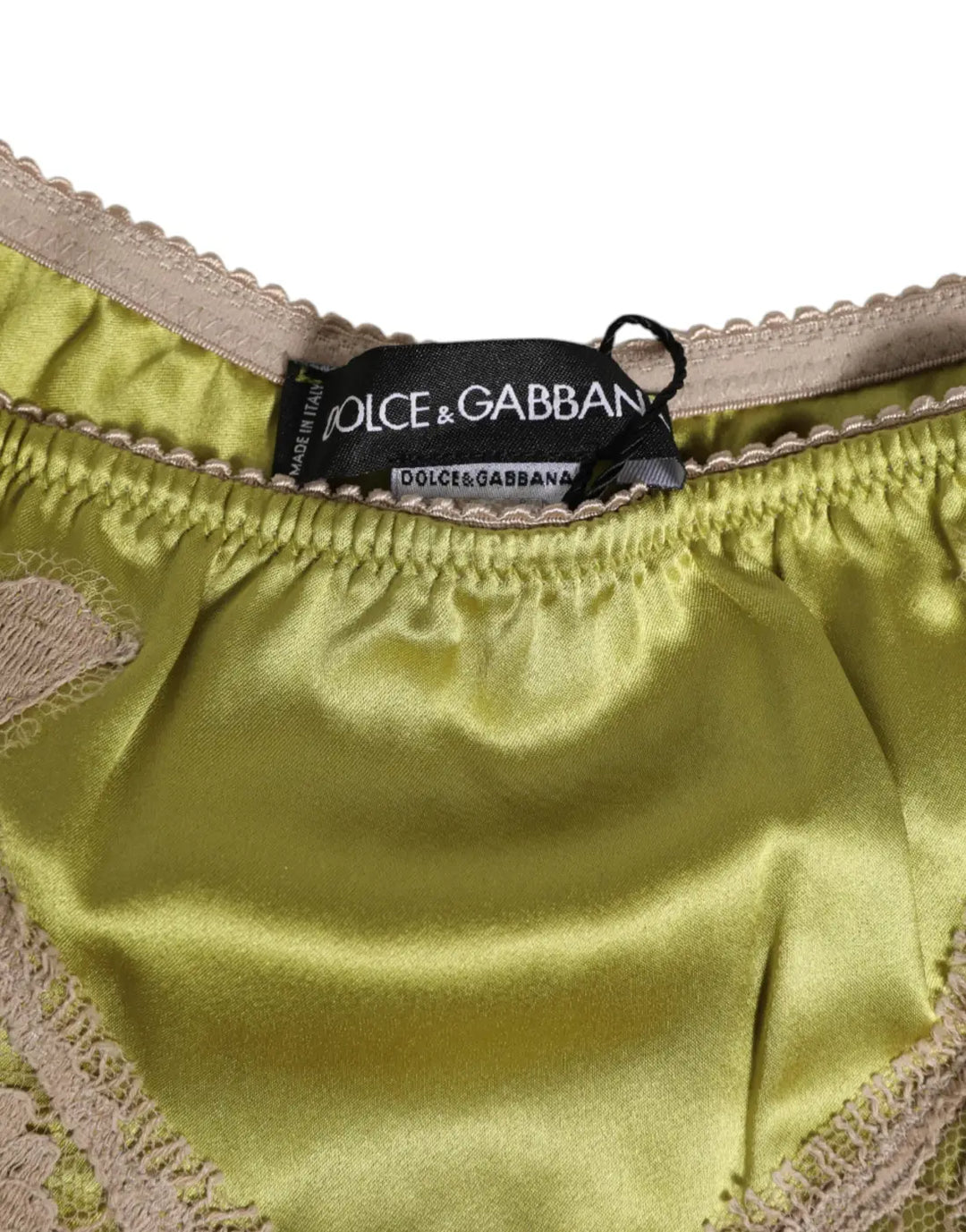 Dolce &amp; Gabbana Green Silk Satin Lace Trim New Slip Underwear