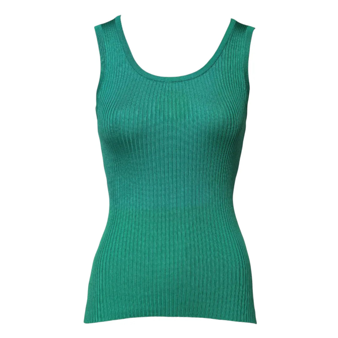 Dolce &amp; Gabbana Green Silk Sleeveless Round Neck Tank Top