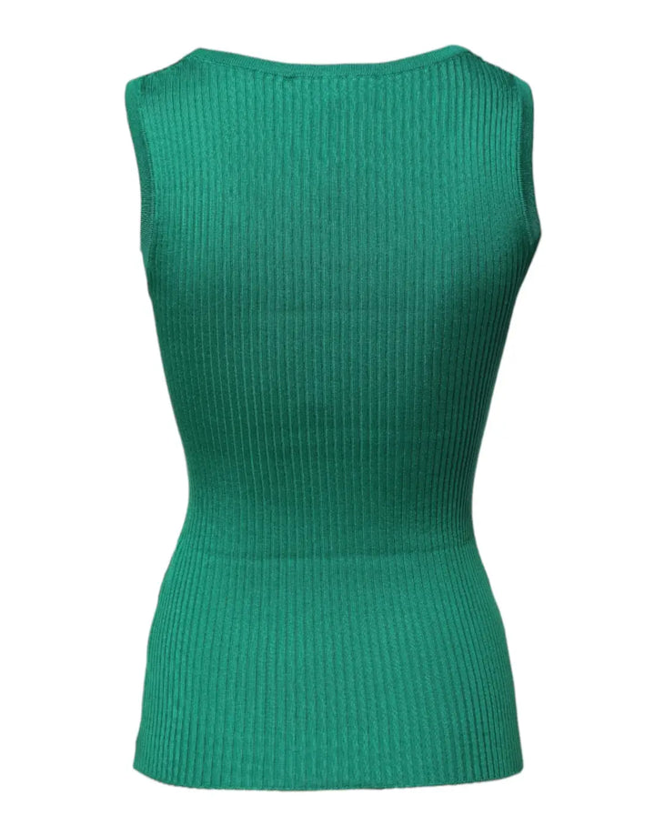 Dolce &amp; Gabbana Green Silk Sleeveless Round Neck Tank Top