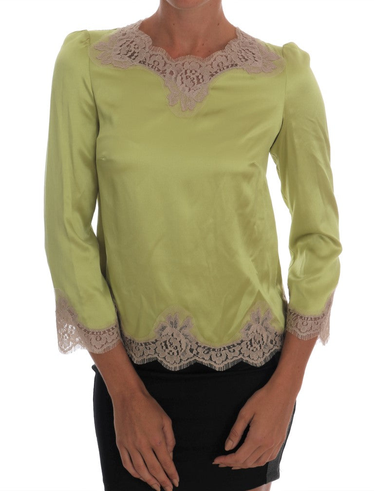 Dolce &amp; Gabbana - Green Silk Stretch Blouse Top