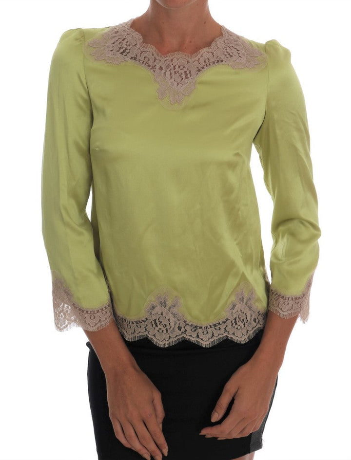 Dolce &amp; Gabbana - Green Silk Stretch Blouse Top