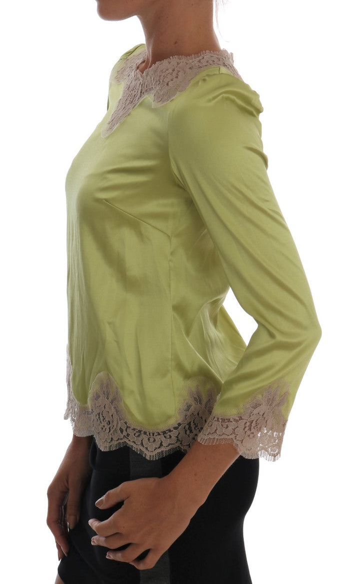 Dolce &amp; Gabbana - Green Silk Stretch Blouse Top