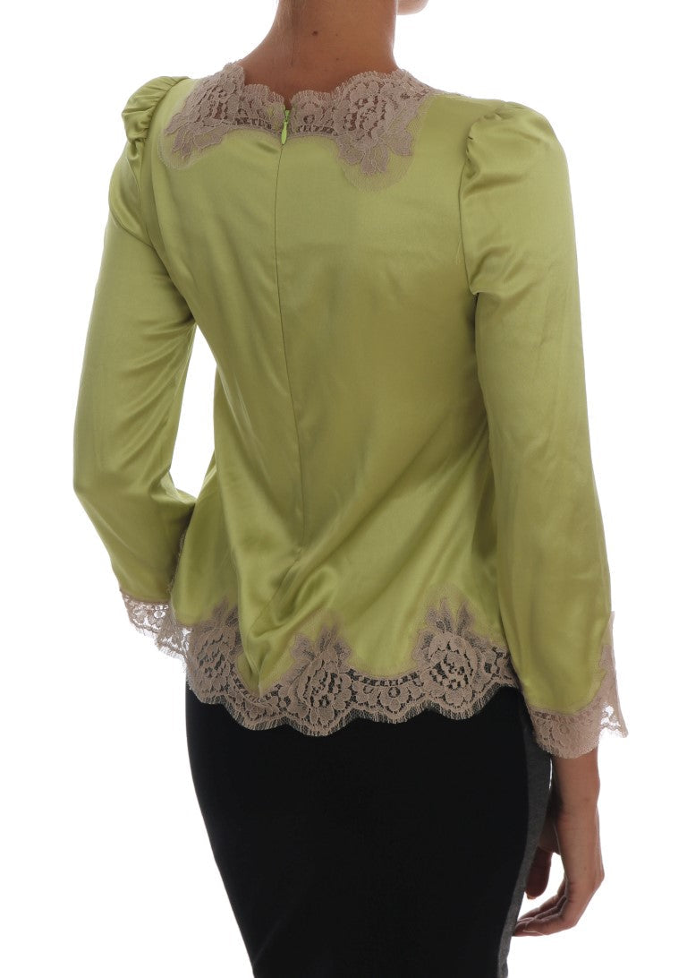 Dolce &amp; Gabbana - Green Silk Stretch Blouse Top