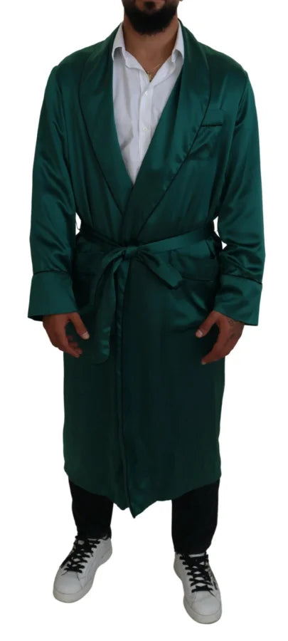 Dolce &amp; Gabbana Green Silk Waist Belt Robe Sleepwear
