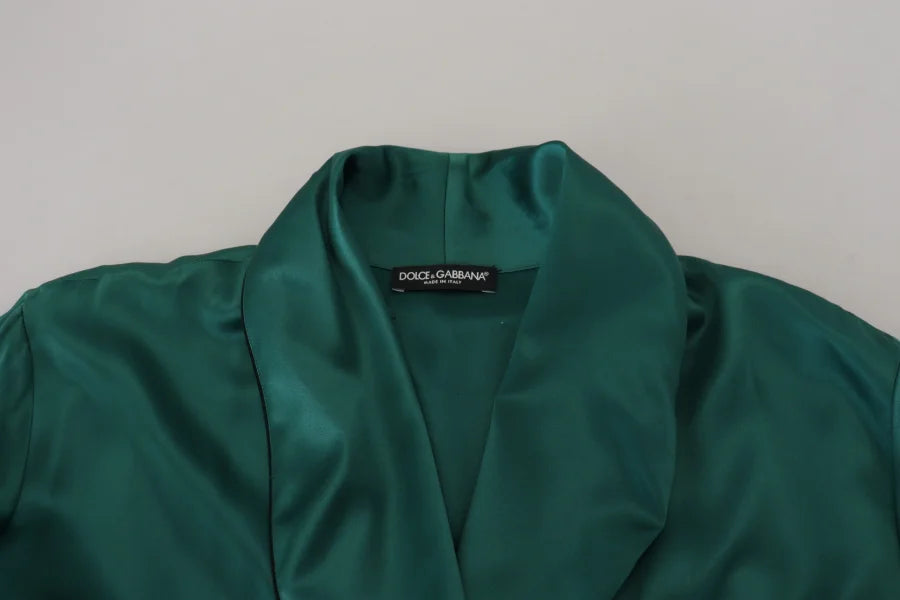 Dolce &amp; Gabbana Green Silk Waist Belt Robe Sleepwear