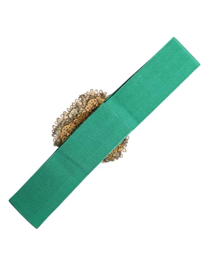 Dolce &amp; Gabbana Green Stretch Wide Waist Heart Embellished Belt