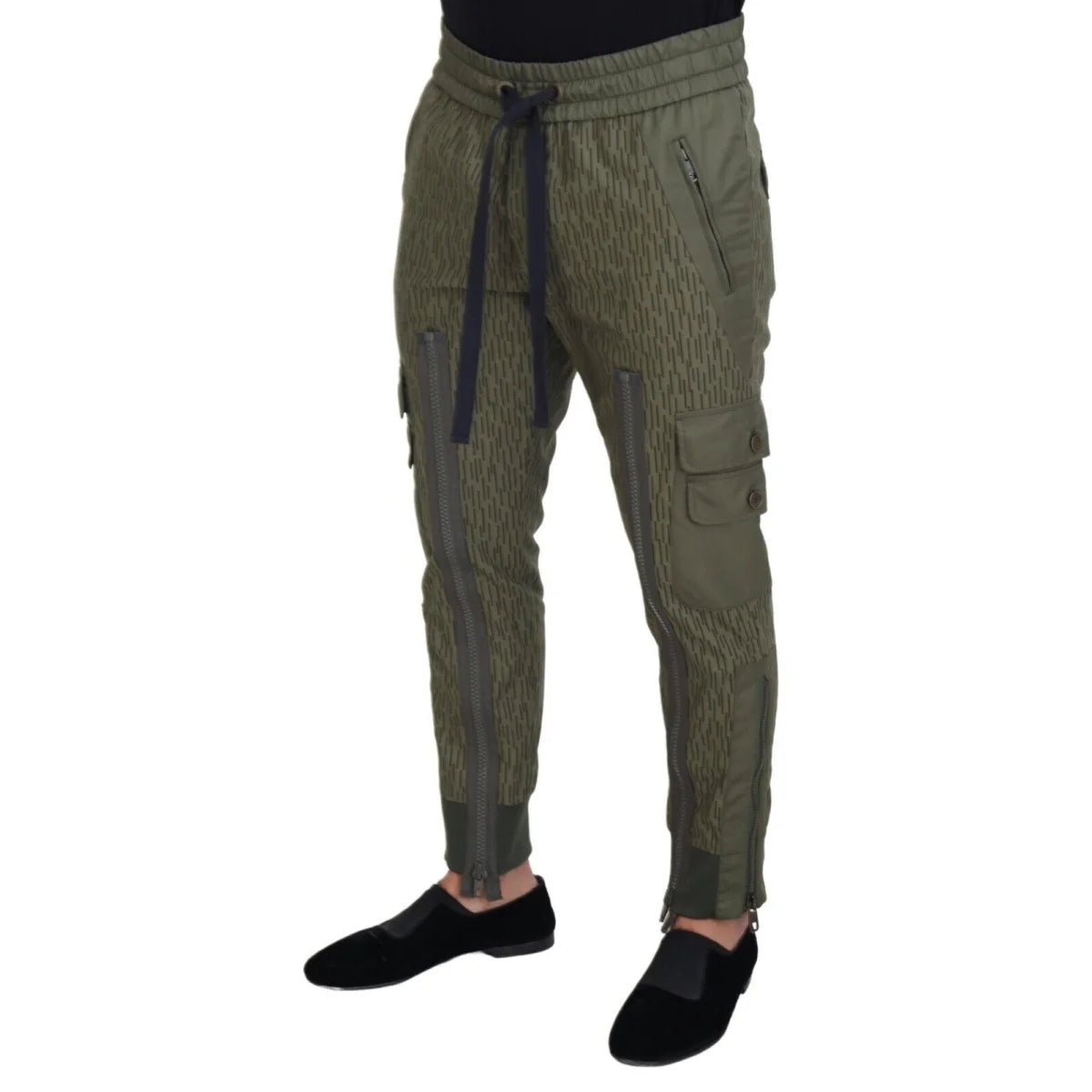 Dolce & Gabbana Green Striped Cargo Zipper Leg Men Trouser Pants
