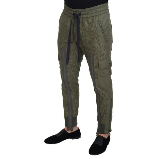 Dolce & Gabbana Green Striped Cargo Zipper Leg Men Trouser Pants
