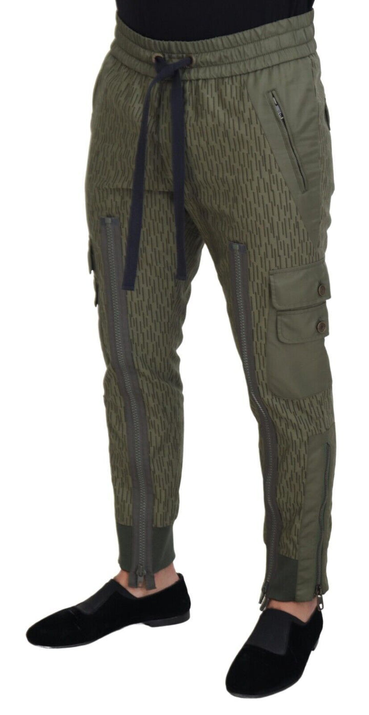 Dolce &amp; Gabbana Green Striped Cargo Zipper Leg Men Trouser Pants