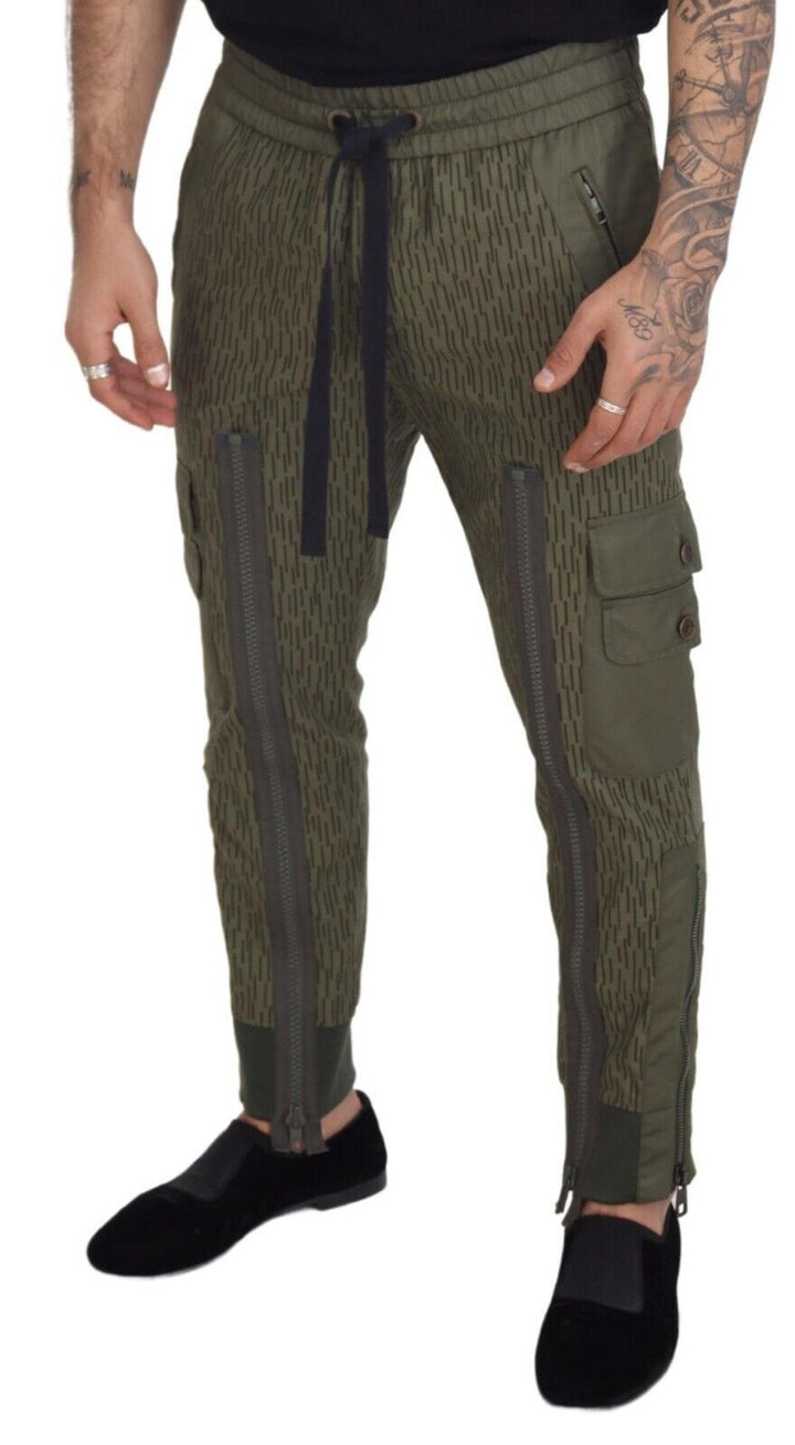 Dolce &amp; Gabbana Green Striped Cargo Zipper Leg Men Trouser Pants