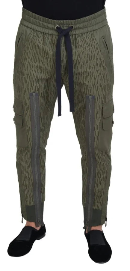 Dolce &amp; Gabbana Green Striped Cargo Zipper Leg Men Trouser Pants
