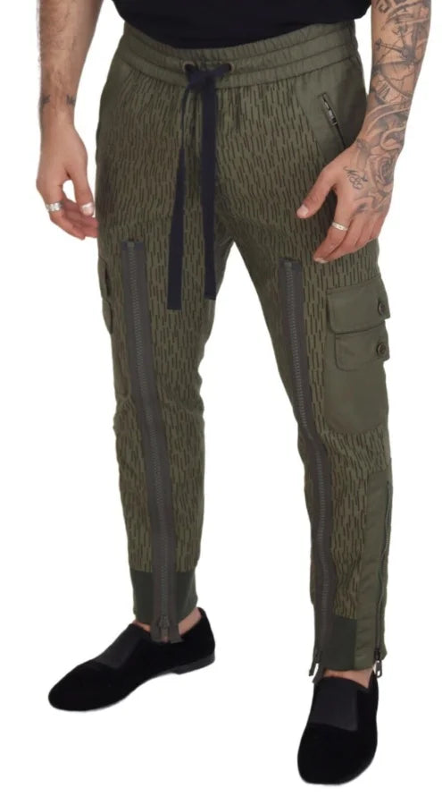Dolce &amp; Gabbana Green Striped Cargo Zipper Leg Men Trouser Pants