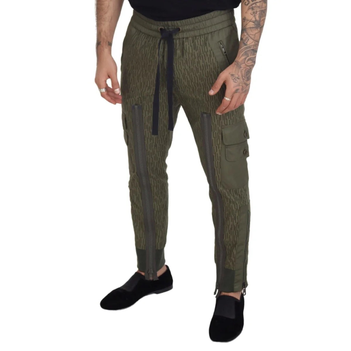 Dolce & Gabbana Green Striped Cargo Zipper Leg Men Trouser Pants