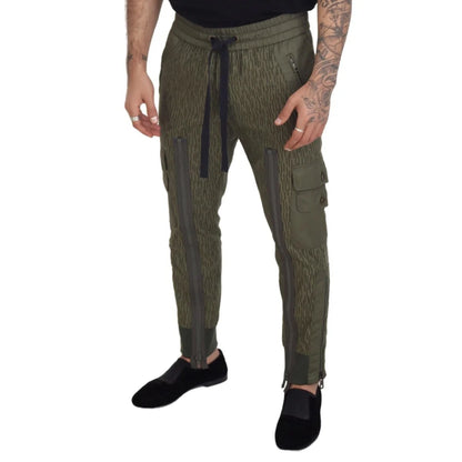 Dolce & Gabbana Green Striped Cargo Zipper Leg Men Trouser Pants
