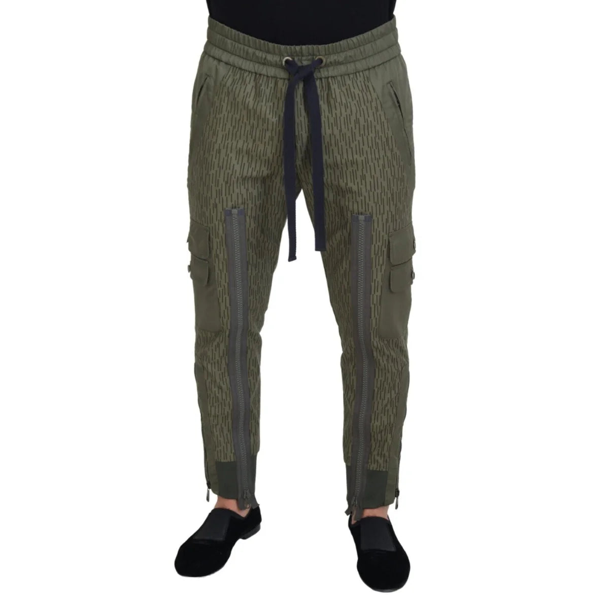 Dolce & Gabbana Green Striped Cargo Zipper Leg Men Trouser Pants