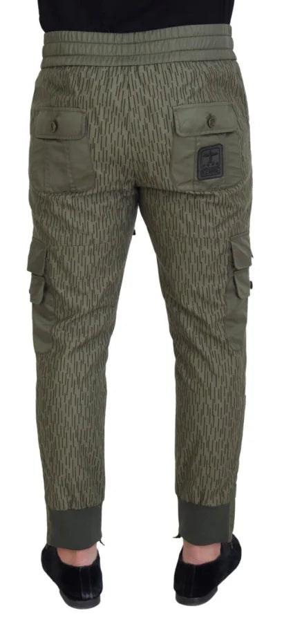 Dolce &amp; Gabbana Green Striped Cargo Zipper Leg Men Trouser Pants