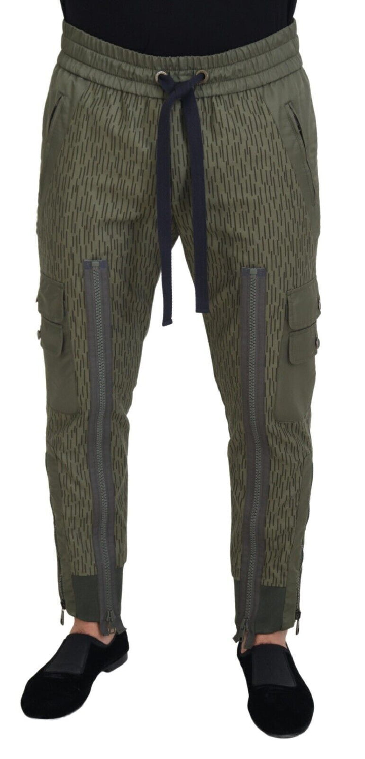 Dolce &amp; Gabbana Green Striped Cargo Zipper Leg Men Trouser Pants
