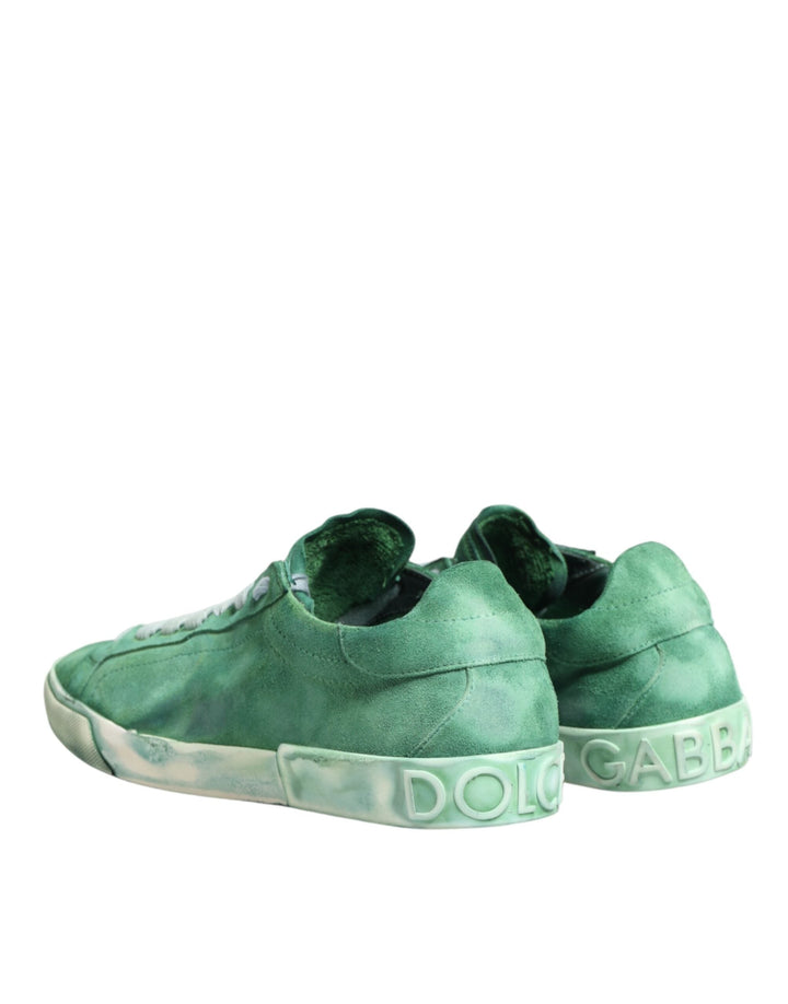 Dolce &amp; Gabbana Green Suade DG Logo Sole Low Top Sneakers Shoes