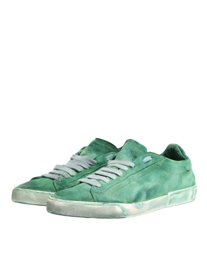 Dolce &amp; Gabbana Green Suade DG Logo Sole Low Top Sneakers Shoes