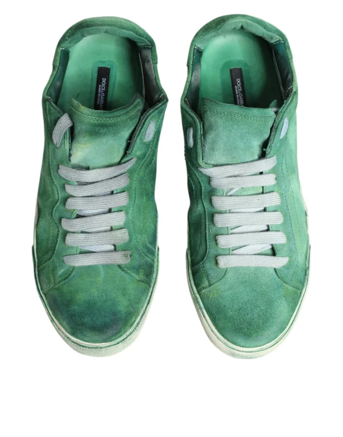 Dolce &amp; Gabbana Green Suade DG Logo Sole Low Top Sneakers Shoes