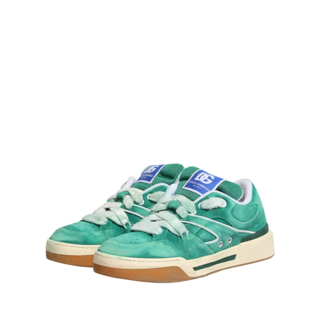 Dolce &amp; Gabbana Green Suede New Roma Low Top Sneakers Shoes