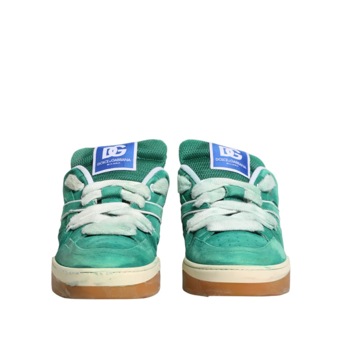Dolce &amp; Gabbana Green Suede New Roma Low Top Sneakers Shoes