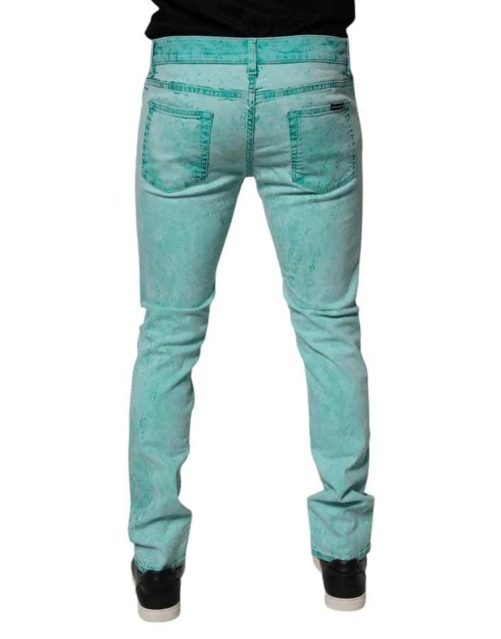 Dolce &amp; Gabbana Green Tie Dye Cotton Skinny Men Denim Jeans