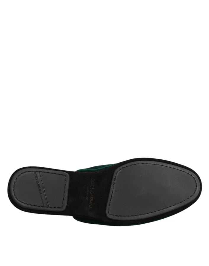 Dolce &amp; Gabbana Green Velvet Cross Embellished Slippers Shoes