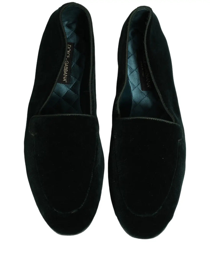Dolce &amp; Gabbana Green Velvet Slip On Men Flats Loafers Shoes