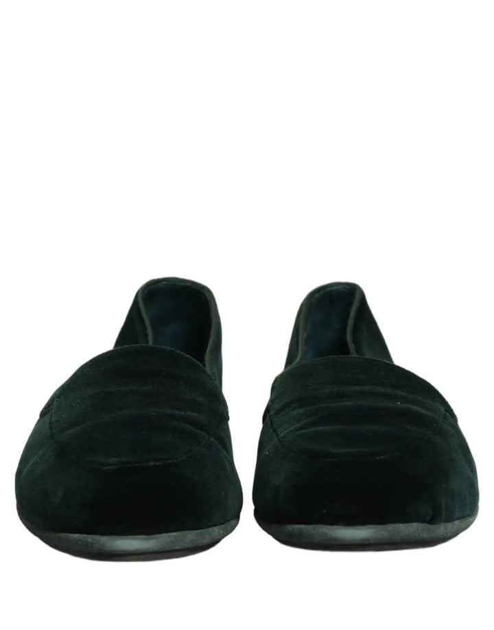 Dolce &amp; Gabbana Green Velvet Slip On Men Flats Loafers Shoes