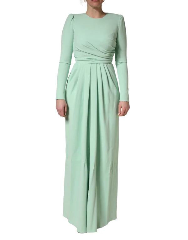 Dolce & Gabbana Green Viscose Long Sleeves Gown Dress