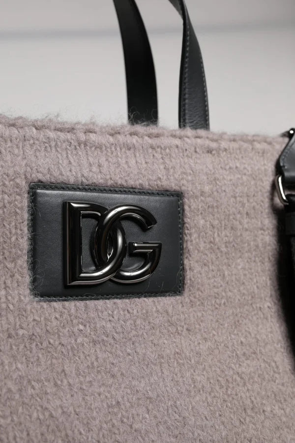 Dolce &amp; Gabbana Grey Alpaca Wool Logo Plaque Tote Shoulder Bag