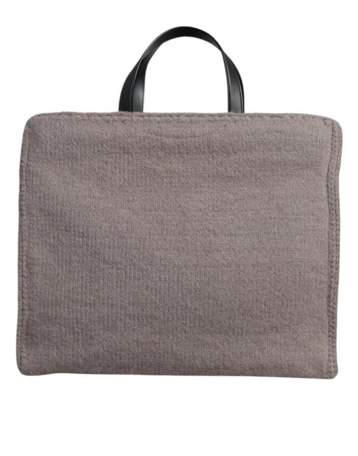 Dolce &amp; Gabbana Grey Alpaca Wool Logo Plaque Tote Shoulder Bag