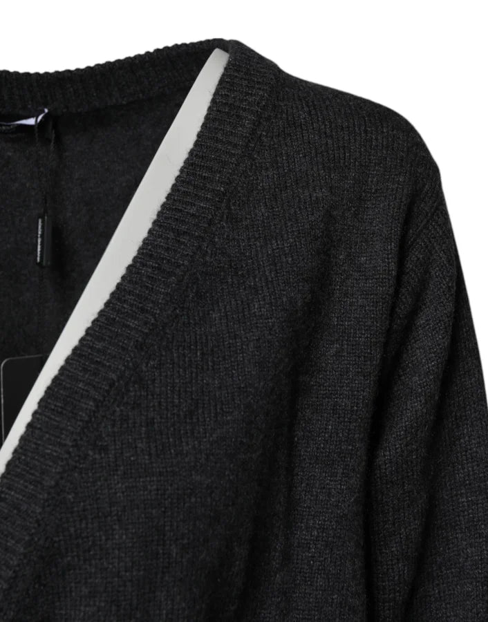 Dolce &amp; Gabbana Grey Cashmere Deep V-neck Pullover Sweater