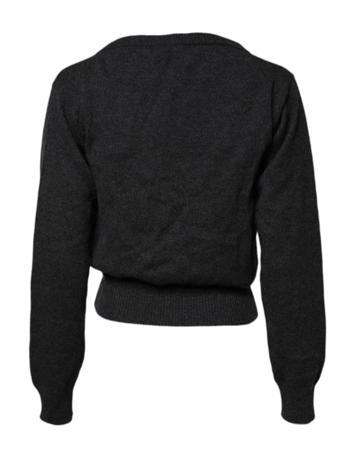 Dolce &amp; Gabbana Grey Cashmere Deep V-neck Pullover Sweater