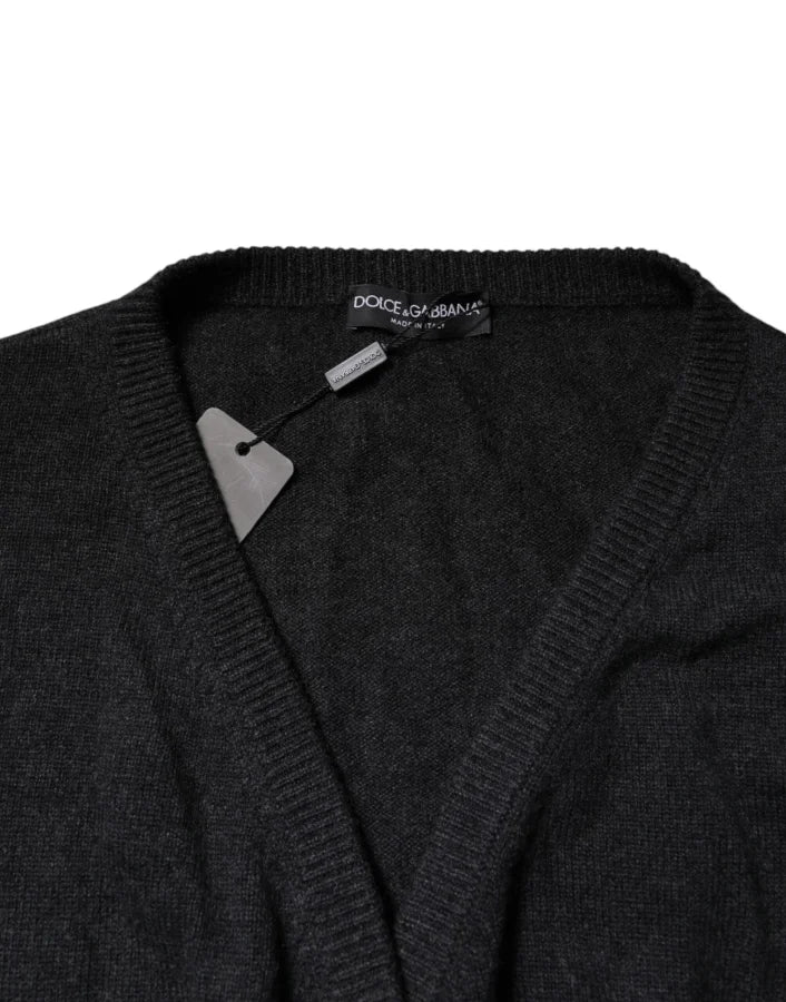Dolce &amp; Gabbana Grey Cashmere Deep V-neck Pullover Sweater