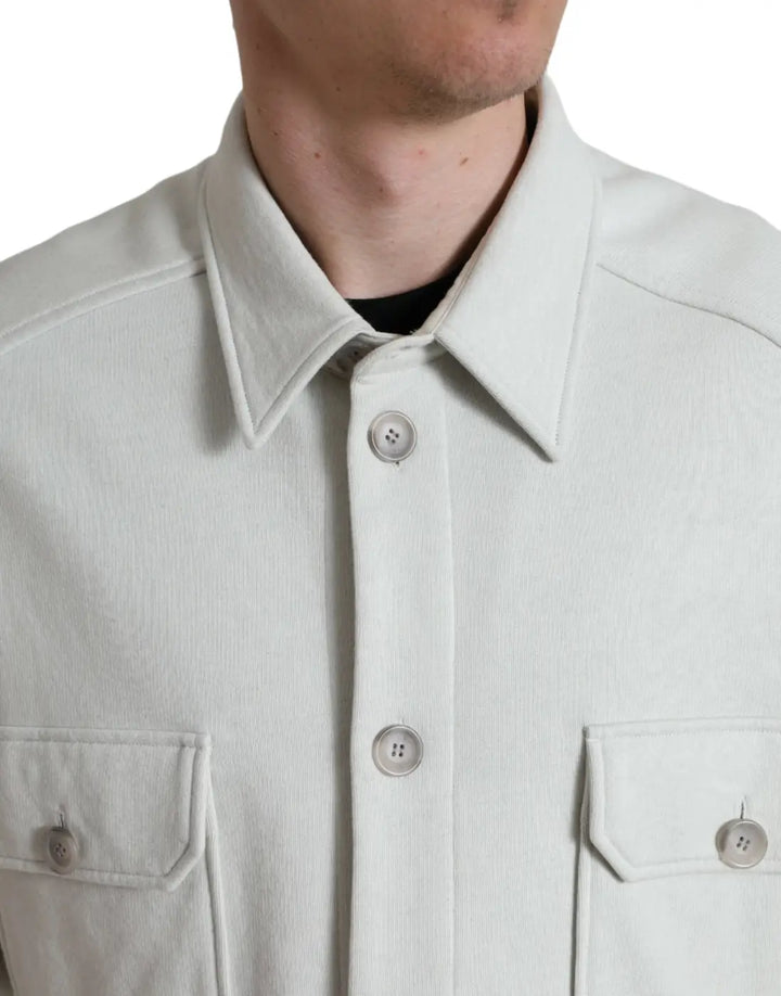Dolce &amp; Gabbana Grey Cotton Button Down Collared Coat Jacket