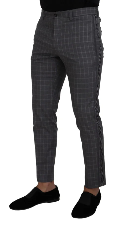 Dolce &amp; Gabbana Grey Cotton Checkered Chino Pants