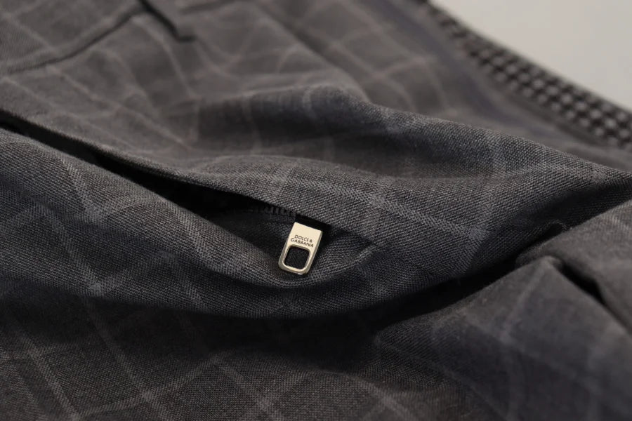 Dolce &amp; Gabbana Grey Cotton Checkered Chino Pants