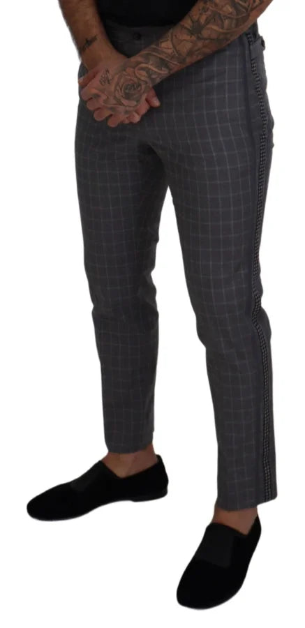 Dolce &amp; Gabbana Grey Cotton Checkered Chino Pants