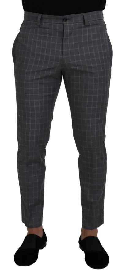 Dolce &amp; Gabbana Grey Cotton Checkered Chino Pants