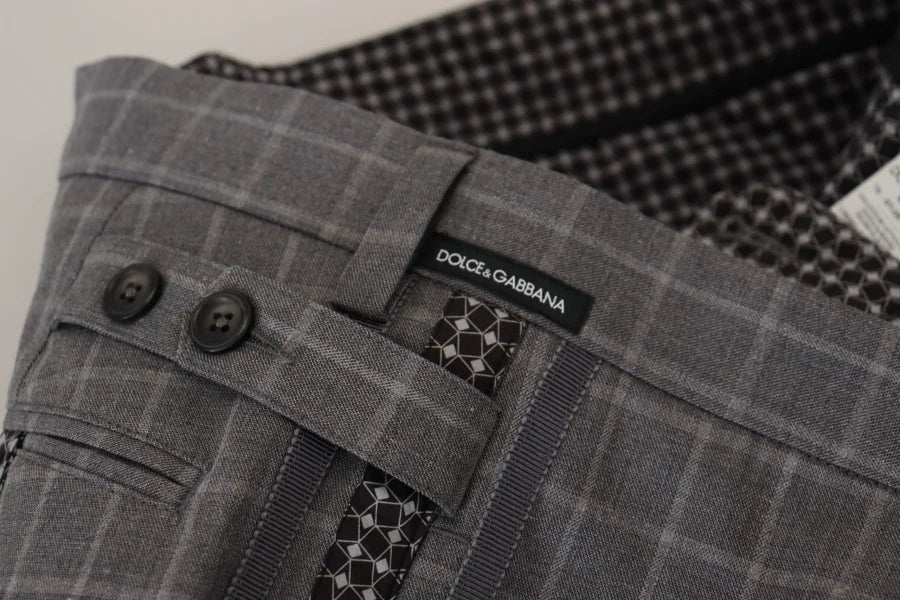 Dolce &amp; Gabbana Grey Cotton Checkered Chino Pants
